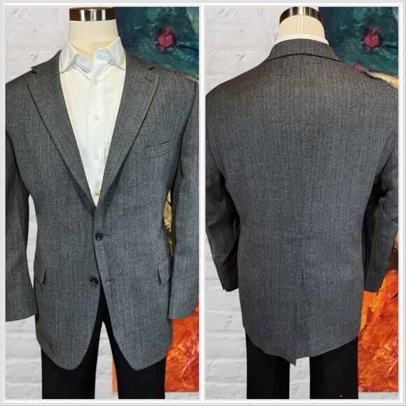 Stafford 46R Gray Herringbone Lambswool Tweed Blazer Sport Coat 3/2 Roll - Picture 5 of 14